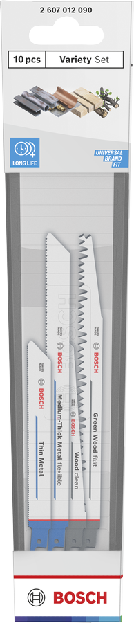 Sada 10-dielnych listov pre chvostovú pílu Bosch Variety s S-upínacou stopkou.